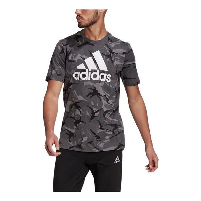 Men's adidas Camouflage Alphabet Large Logo Printing Round Neck Short Sleeve Black T-Shirt GK9951