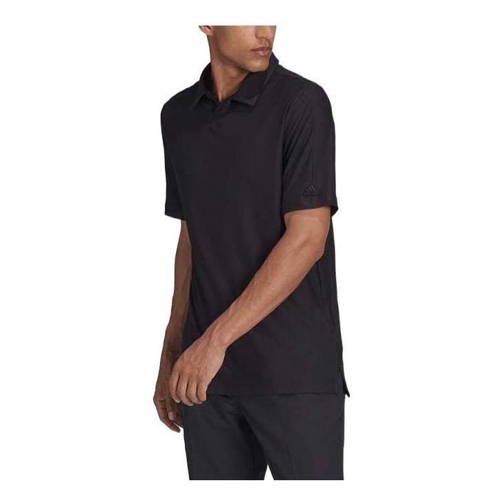 Men's adidas Solid Color Logo Embroidered Short Sleeve Black Polo Shirt GS4865