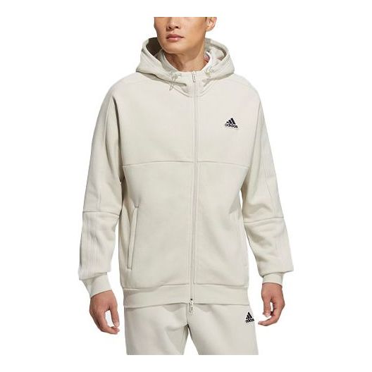 Men's adidas Fleece Lined Stay Warm Sports Hooded Cardigan Jacket Bauxite Brown HG1833