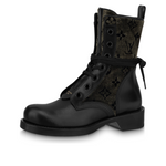 (WMNS) LOUIS VUITTON LV Flat Ranger Boots 'Black with Olive Green Monogram' 1AADKK