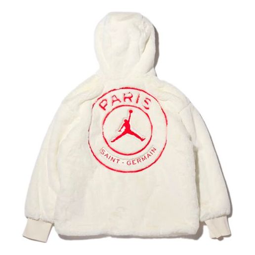 (WMNS) Air Jordan Brand AS WJ PSG Paris Saint-Germain fur Jacket White CQ7154-133