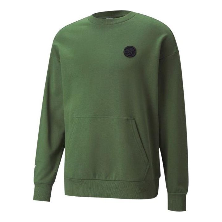 PUMA Solid Color Logo Round Neck Pullover Long Sleeves Unisex Green 532241-67