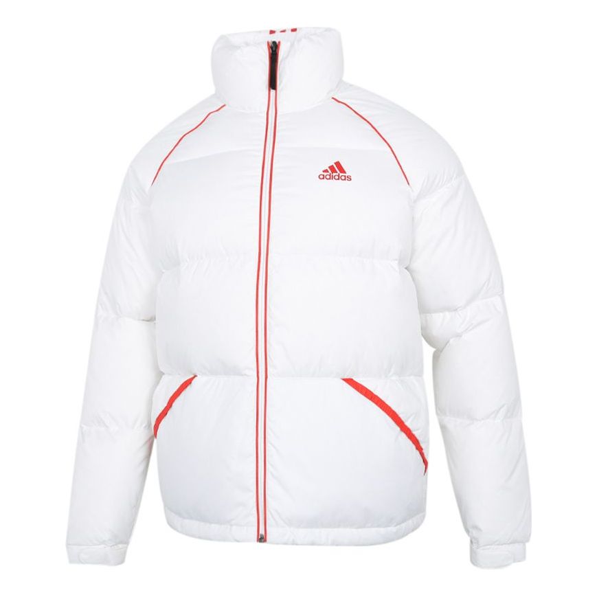 adidas Contrasting Colors Stripe Stand Collar Down Jacket White H20751