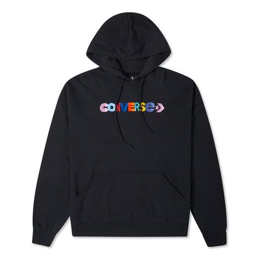 (WMNS) Converse Contrasting Colors Alphabet Embroidered Knit Hoodie Black 10023947-A01
