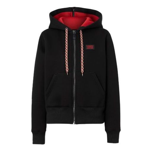 (WMNS) Burberry Minimalistic Logo Casual hooded Zipper Hoodie Black 80189191