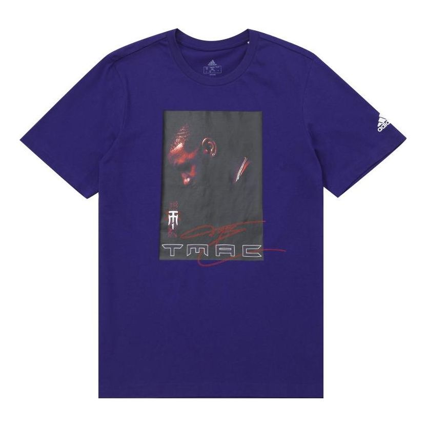 Men's adidas Tmac Tee 25th Character Alphabet Printing Round Neck Short Sleeve Blue T-Shirt HS8516