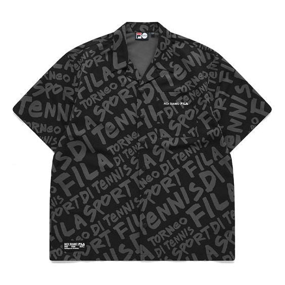 FILA FUSION Logo Full Print Loose Short Sleeve Shirt Black T11M121402F-BK