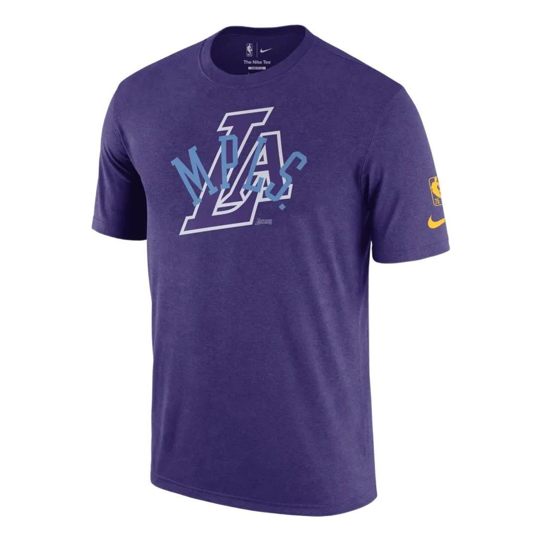 Men's Nike NBA Los Angeles Lakers Alphabet Logo Printing Loose Casual Round Neck Short Sleeve Court Purple T-Shirt DA7271-547