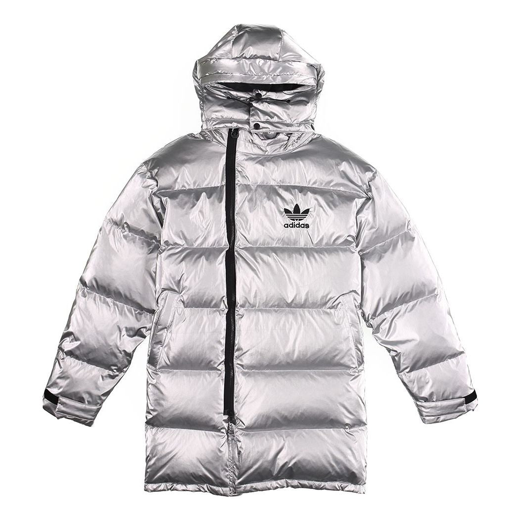 adidas originals Metal Dwn Jkt Stay Warm Diagonal zipper Sports hooded down Jacket Silver GJ6733