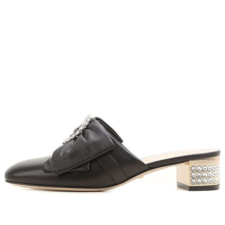 (WMNS) Gucci Crystal Buckle Low Heels Breathable Heighten Fashion High Heels Shoes Black 481163-BK000-1000