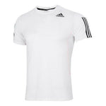 adidas Solid Color Stripe Logo Micro Mark Athleisure Casual Sports Round Neck Short Sleeve White H16877