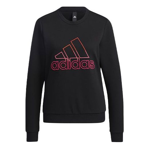 (WMNS) adidas Printing Logo Round-neck Swea Black GP0704