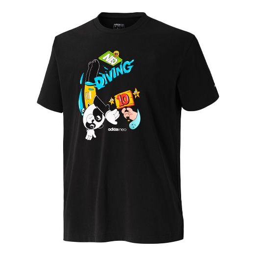 adidas neo M Sp Tee 1 Funny Cartoon Printing Loose Knit Short Sleeve Black HC3827