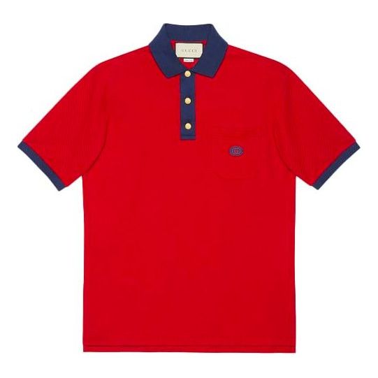 Gucci GG Sticker Cotton Short Sleeve Polo Shirt For Men Red 625323-XJCNZ-6140