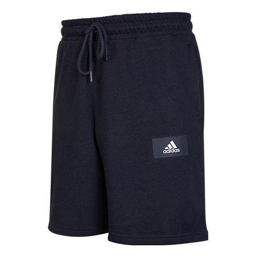Men's adidas Logo Printing Pattern Lacing Elastic Waistband Straight Shorts Black HZ7031