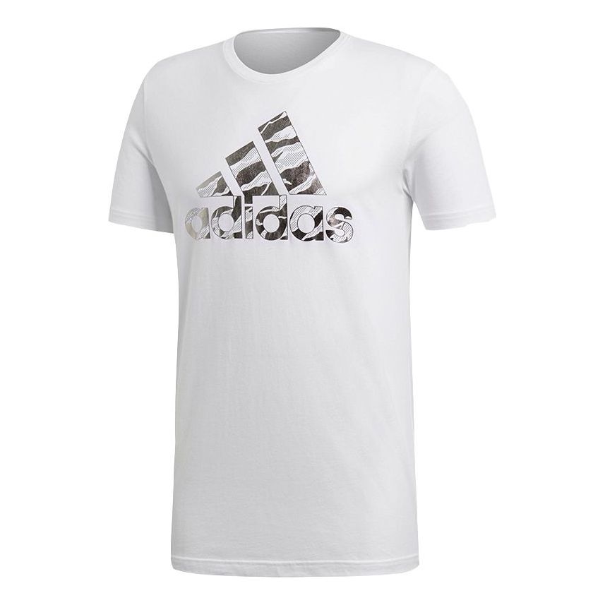 adidas Bos Foil Camo Camouflage Logo Printing Sports Short Sleeve White DI0302