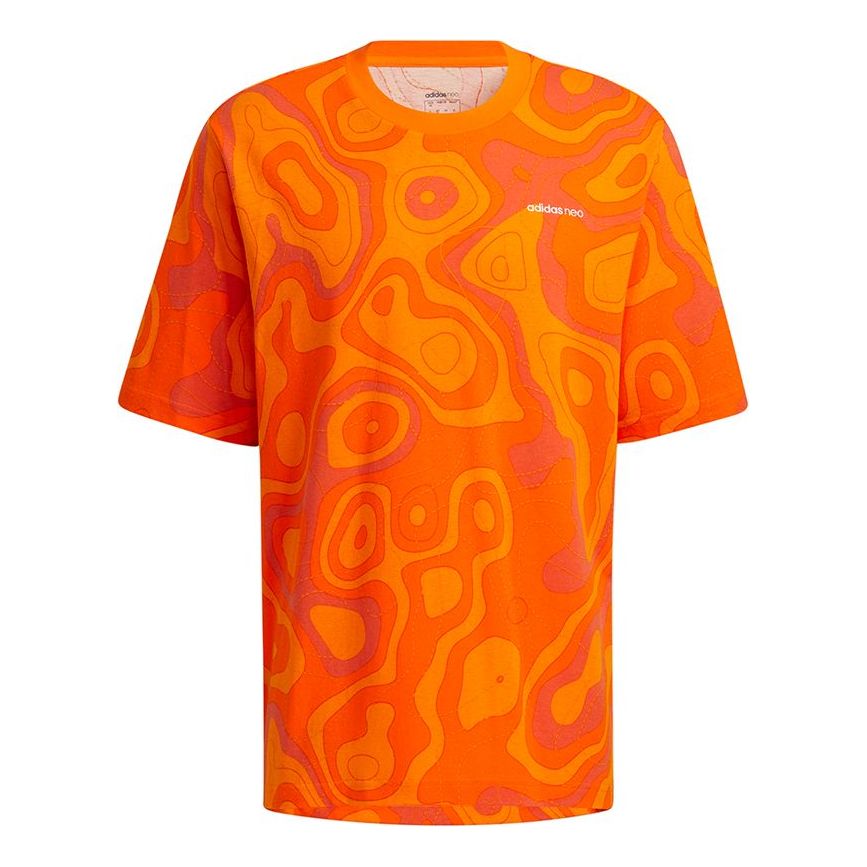 adidas neo M Cg T1 Camouflage Full Print Loose Sports Short Sleeve Orange HE7939