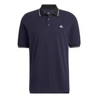 Men's adidas Alphabet Logo Embroidered Stripe Buckle Short Sleeve Legendary Ink Blue Polo Shirt HS4393