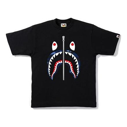 A Bathing Ape Half Zip Shark Face Tee 'Black' BAPE-SS18-005