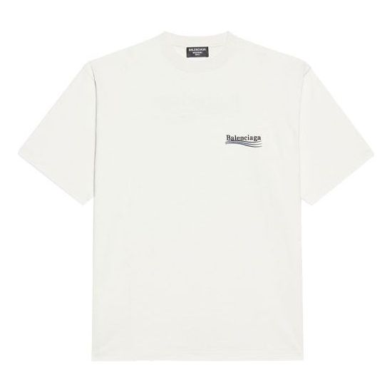 (WMNS) Balenciaga Political Campaign Large Fit Embroidery Round-neck 'White' 641655TKVJ19084