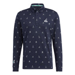 Men's adidas Solid Color Logo Full Print Sports Long Sleeves Dark Blue Shirt HG5794