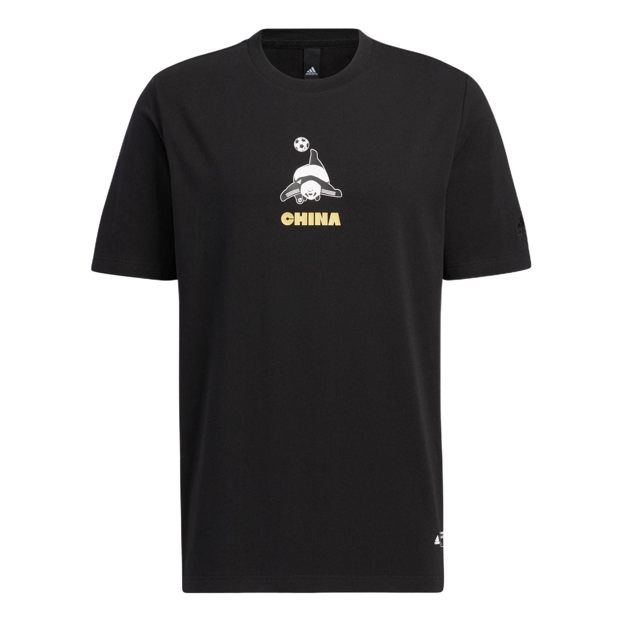 Men's adidas Cartoon Panda Printing Round Neck Casual Short Sleeve Black T-Shirt HS4398