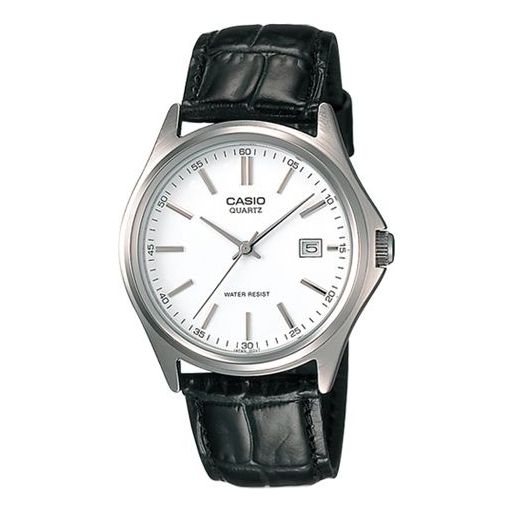 CASIO Leather Band Waterproof Men White/Brown White DialBlack Strap Mens WhiteBlack Analog MTP-1183E-7A