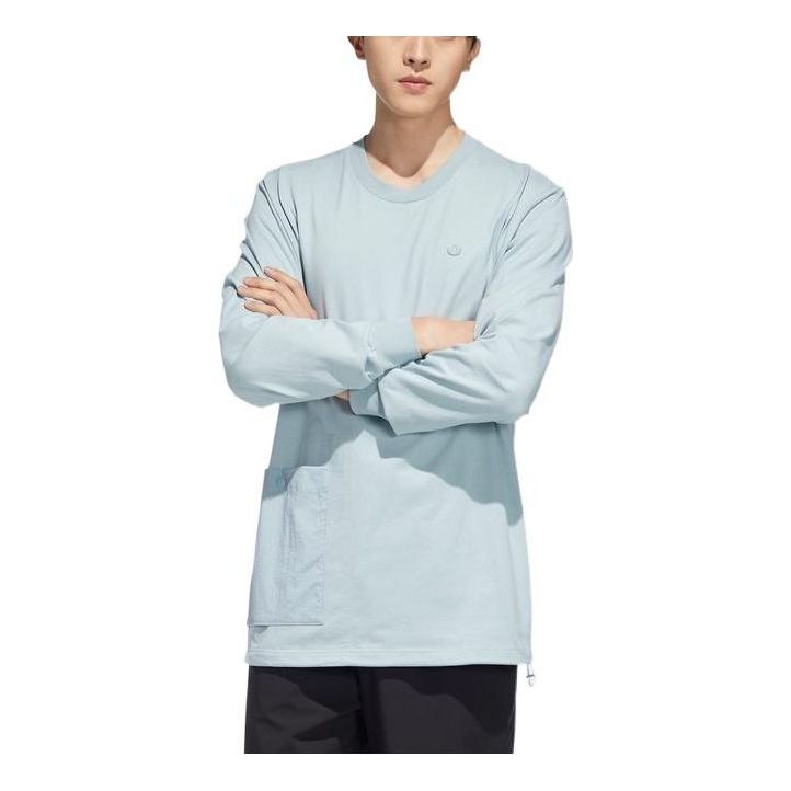 Men's adidas Solid Color Logo Pocket Sports Long Sleeves Gray T-Shirt HM8012