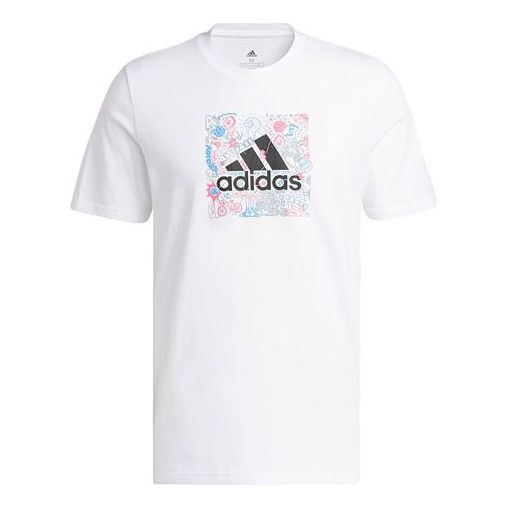 Men's adidas Minimalistic Alphabet Large Logo Printing Casual Round Neck Short Sleeve White T-Shirt IB9426