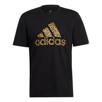 adidas M Leo Lg T Leopard print Logo Printing Sports Round Neck Short Sleeve Black GL2396
