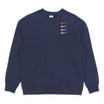 Men's Nike French Terry Swoosh 4 Embroidered Round Neck Sports Pullover Autumn Navy Blue DB9408-451