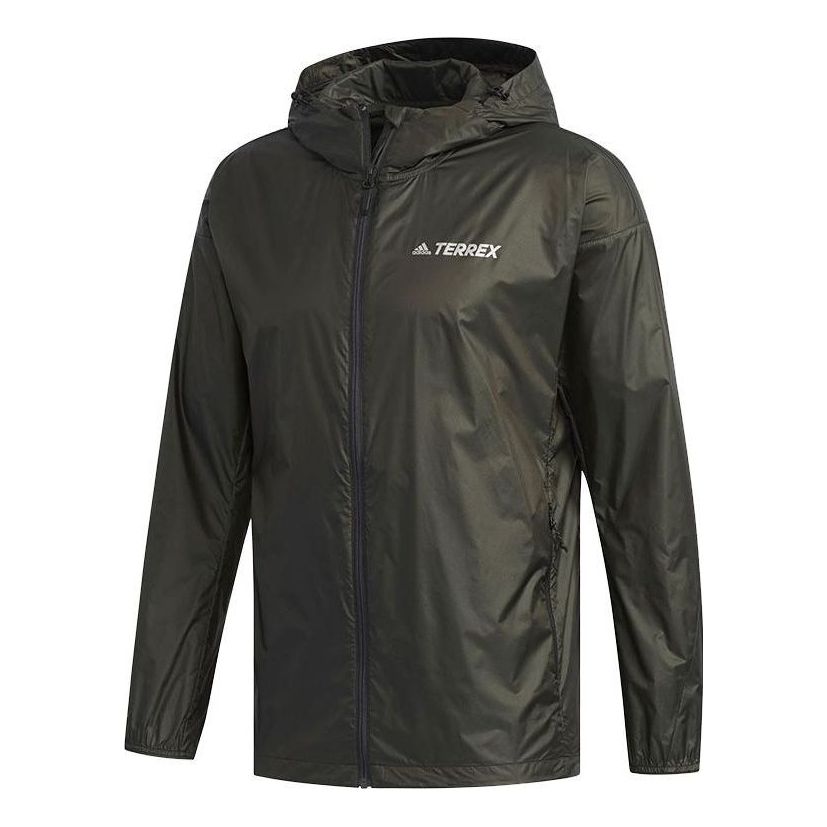 Men's adidas Logo Printing Zipper Hooded Jacket Green EH4976