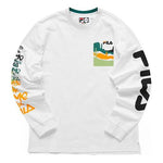 FILA FUSION Casual Sports Contrasting Colors Alphabet Loose Long Sleeves White T11M123201F-WT