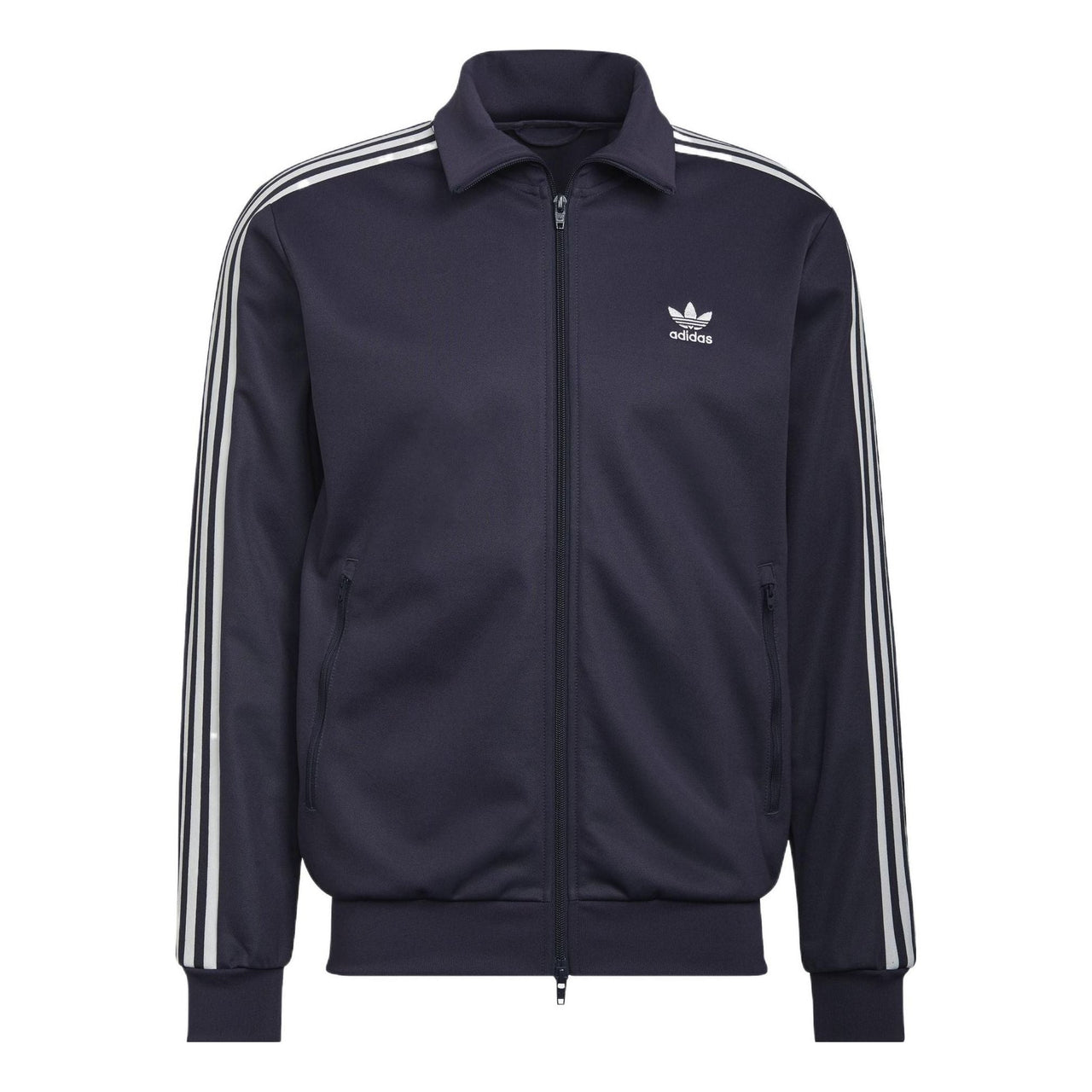 Men's adidas originals Stripe Printing Stand Collar Sports Jacket Dark Grey Navy Blue HB9445