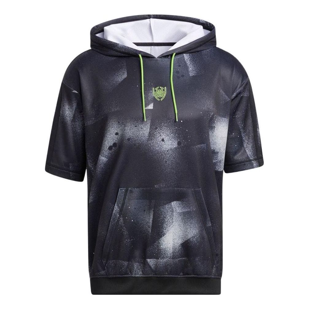 Men's adidas Drawstring Hoodie Short Sleeve T-Shirt Japanese Version Black HB5427