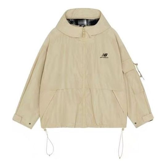 (WMNS) New Balance Logo Printing Woven Hooded Track Jacket Khaki AWJ13333-BEI