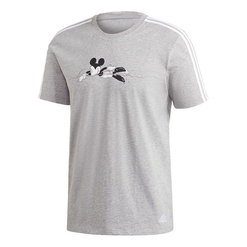 adidas x Disney Crossover Cartoon Printing Stripe Round Neck Short Sleeve Unisex Gray T-Shirt GQ0906