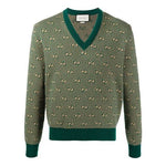 Gucci SS21 Printed Alphabet Pattern V-Neck Sweater For Men Green 626643-XKBFZ-3119
