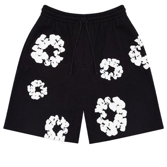 Denim Tears Cotton Wreath Logo Shorts 'Black White' 402-010-30