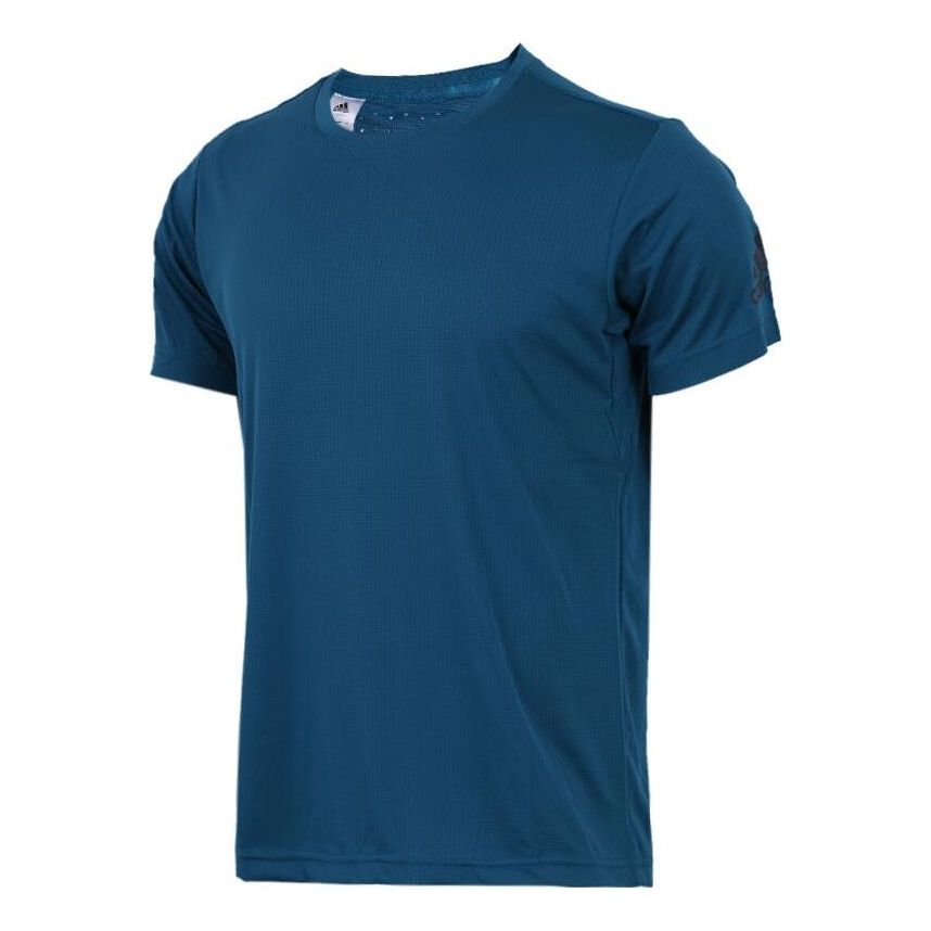 Men's adidas Solid Color Printing Logo Stripe Round Neck Quick Dry Short Sleeve Light Blue T-Shirt CE0819