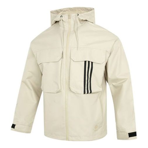 Men's adidas U Util Wb3 Stripe Athleisure Casual Sports Hooded Jacket Khaki HM3820