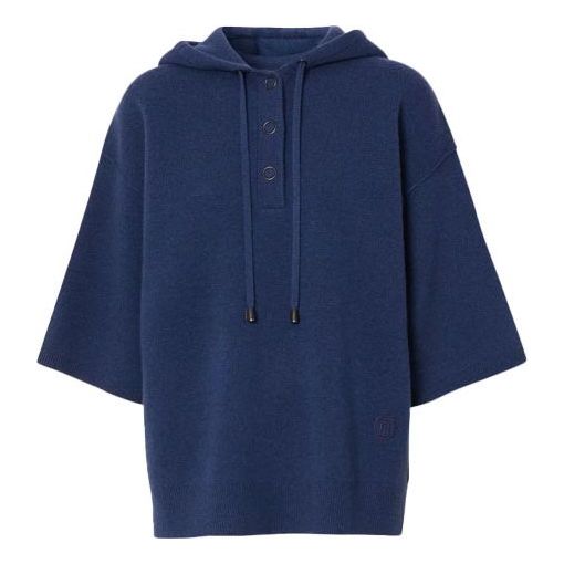 (WMNS) Burberry Cashmere Short Sleeve Hoodie Blue 80391611