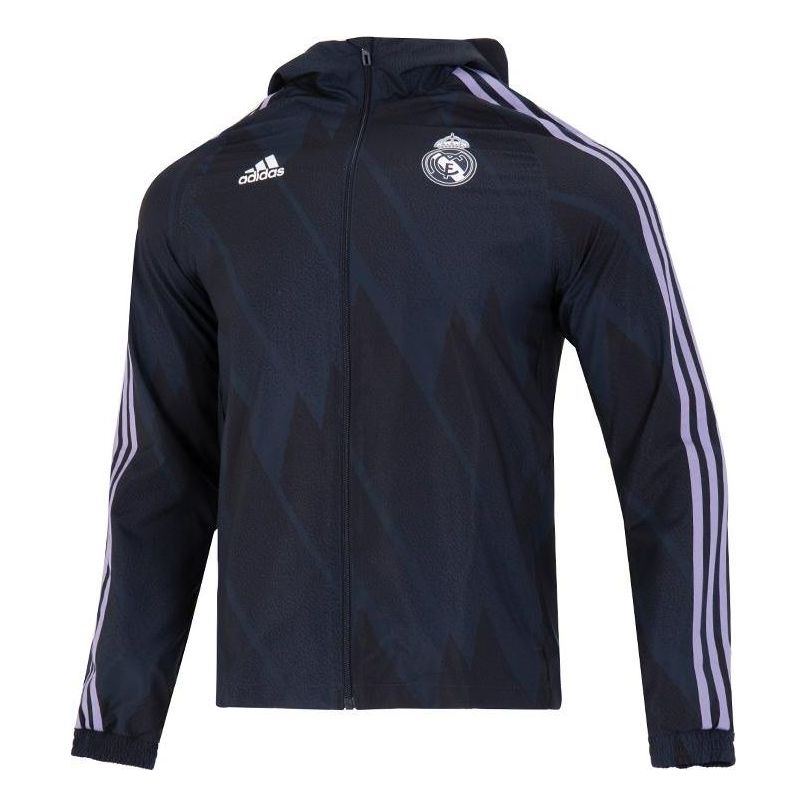 Men's adidas Logo Printing Hooded Zipper Jacket Blue HD1334