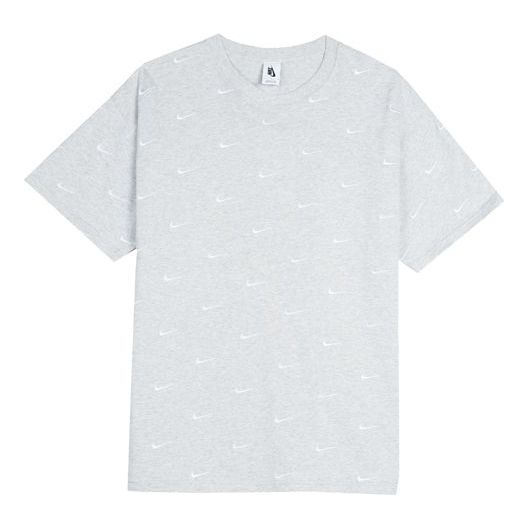 Men's Nike Nrg Swoosh Logo Tee Full Print logo Embroidered Short Sleeve Gray T-Shirt CK4094-050