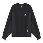 (WMNS) New Balance Logo Printing Splicing Sports Round Neck Pullover Black Hoodie AWT13337-BK