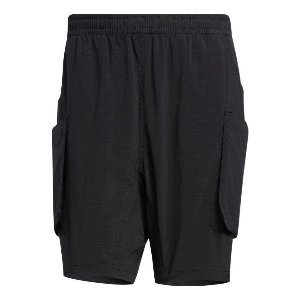 adidas Solid Color Elastic Waistband Big Pocket Shorts Black HD0029