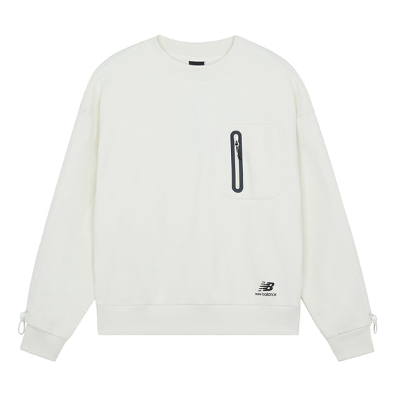 (WMNS) New Balance Logo Printing Solid Color Round Neck Pullover Beige Hoodie AWT14372-NMC