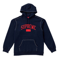 Supreme FW18 Studded Hooded Sweatshirt Navy Logo SUP-FW18-592