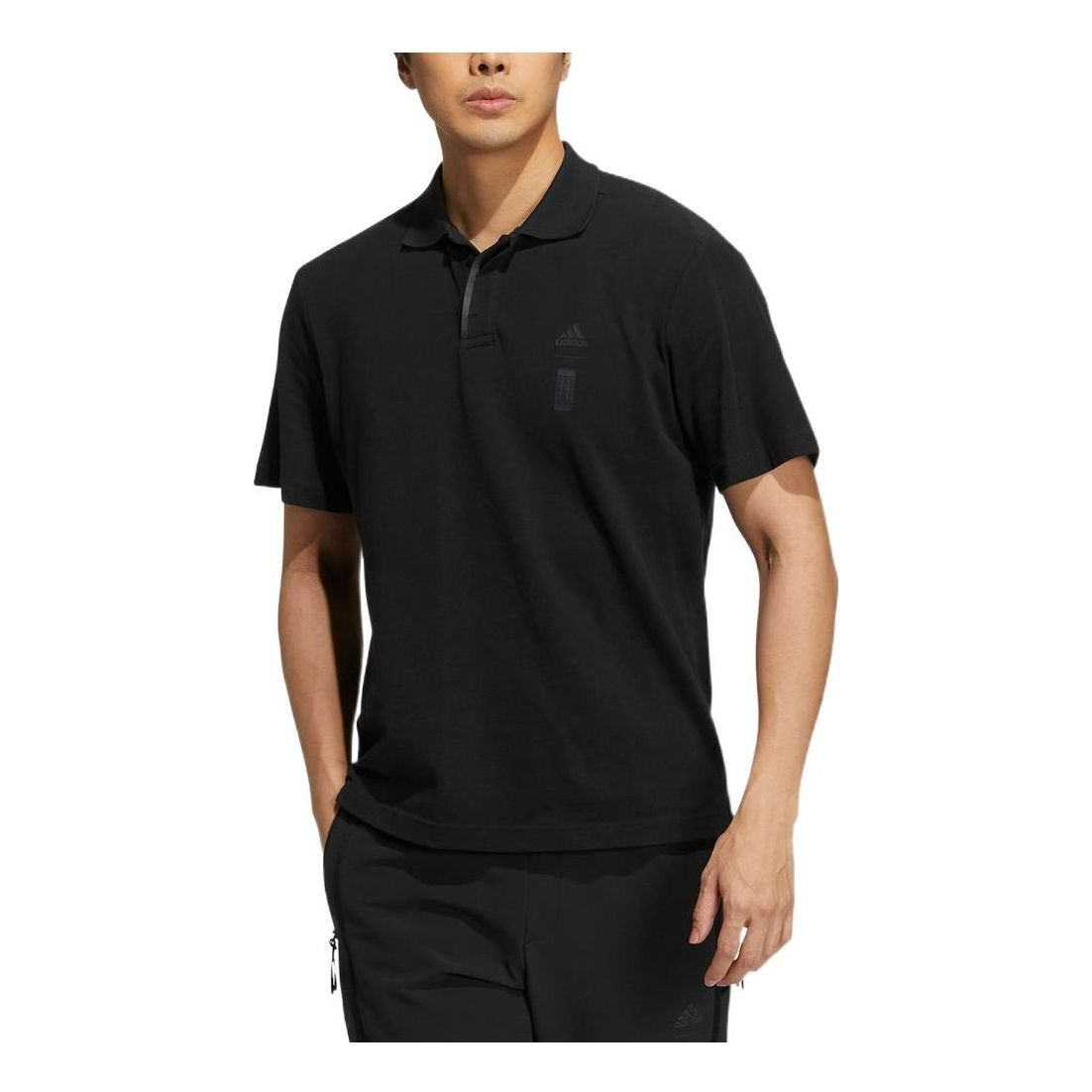 Men's adidas Martial Arts Series Solid Color Casual Micro Mark Logo Printing Short Sleeve Black Polo Shirt HM2952
