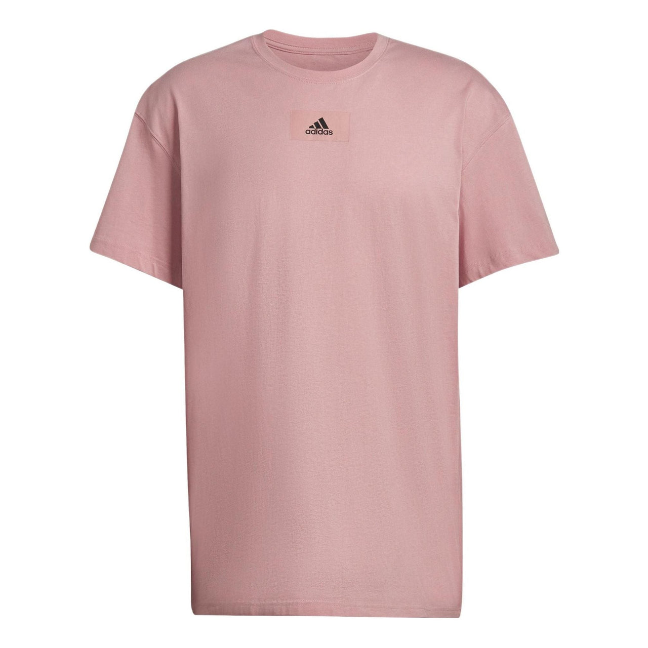 Men's adidas Solid Color Logo Casual Loose Short Sleeve Pink T-Shirt HE4355
